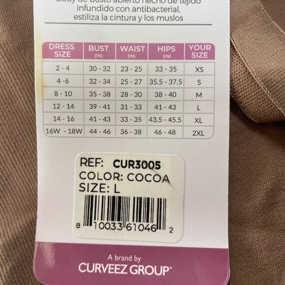 Curveez® Second Skin Hip Hugger Bodysuit Shapewear Brown Cocoa Sz LG  CUR3005 - Picture 8 of 8